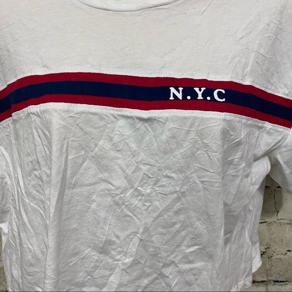 H&M Divided White Red Striped Crop Top T Shirt - Picture 2 of 5